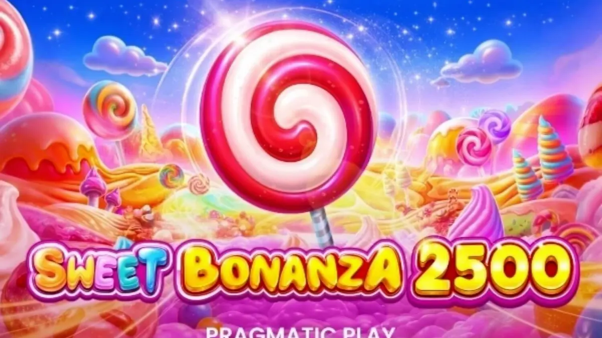 Tampilan visual ceria dan penuh warna dari slot Sweet Bonanza 2500 dengan simbol permen dan buah-buahan.